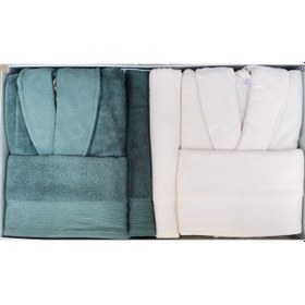 Resim Lırıo K.yesıl-krem Aile Seti Bornoz Takımı 