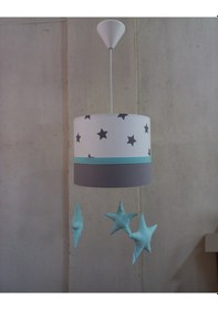 Resim 60 Yeşil Sarkıtlı Kumaş Kaplama Çocuk Odası Ve Genç Odası Avize Gri - Mint 