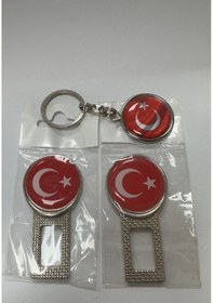 Resim Türk Bayraklı Emniyet Kemeri İkaz Ses Susturucu Metal Toka 1 Çift + Anahtarlık 