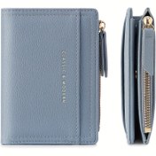 Resim Klasik & Modern Kadınlar için İnce Bifold Cüzdan, Fermuarlı Bozuk Para Cebi ve Kimlik Penceresi ile Vegan Kredi Kartı Tutucu, Hafif Mavi Mini Cüzdan Polyester Astarlı, Düğme Kapatma, Islak Mendil ile Temizlenebilir, Kartlar ve Nakit için Kompakt Tasarım, Küçük Cüzdan 
