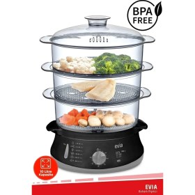 Resim Evia 60 Dakika Zaman Ayarlı 10L BPA İçermeyen Buharlı Pişirici Su Seviyesi Göstergesi ile 