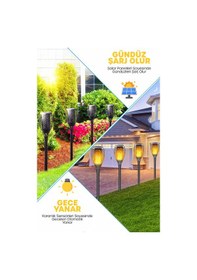 Resim 4 Adet Alev Efektli Bahçe Lambası Solar Güneş Enerjili Otomatik Fotoselli Bahçe Patika Lambası H12 Siyah 