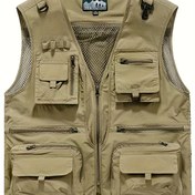 Resim Erkekler için Hafif Dış Mekan Yeleği - V Yaka, Çoklu Cep Rahat Yelek - Yürüyüş, Fotoğrafçılık ve İş için - Dayanıklı Polyester Karışımı, Bahar/Yaz Giyimi, Yürüyüş Ekipmanı, Macera Giyimi, Fonksiyonel Tasarım, Nefes Alabilen Malzeme, BÜYÜK ÖLÇÜ 