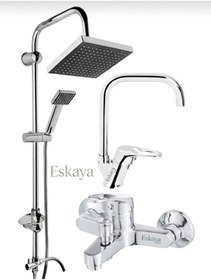 Resim Eshome 3 Lü Set Yağmurlama Tepe Robotduş Seti - Banyo - Banyo Lavabo Musluğu Çeşmesi Krom 