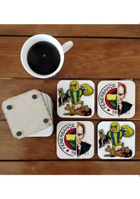 Resim Fenerbahçe Atatürk Dekoratif Ahşap Bardak Altlığı Seti 018 Çok Renkli 