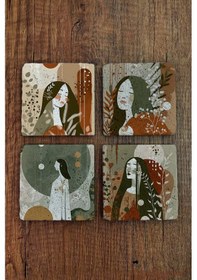 Resim Modern Tasarım Kadın Temalı Doğal Taş Bardak Altlığı - Stone Coasters Çok Renkli 