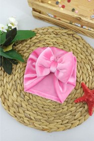 Resim Kadife Pembe Desen Kız Bebek Bone Bandana 0-3 Yaş 