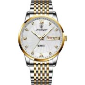 Resim Hanyang Altın Beyaz Poedagar Marka Lüks Erkek Saatler Yüksek Kaliteli Su Geçirmez Iş Rahat Adam Kuvars Kol Saati Aydınlık Paslanmaz Çelik Saatler (Yurt Dışından) 