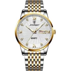 Resim Hanyang Altın Beyaz Poedagar Marka Lüks Erkek Saatler Yüksek Kaliteli Su Geçirmez Iş Rahat Adam Kuvars Kol Saati Aydınlık Paslanmaz Çelik Saatler (Yurt Dışından) 