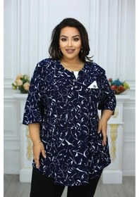 Resim Ledı Plus Büyük Beden Baskılı Bluz 169128800 Mavi 