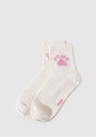 Resim Mavi - Paws Baskılı Beyaz Soket Çorap 1912727-620 Beyaz 