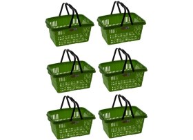 Resim Omnipazar SY-2260 Çift Saplı Plastik Market Taşıma Sepeti Yeşil 6 Adet 