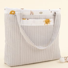 Resim Bebek Bakım Çantası - Açık Gri Örgü - Galaksi ve Harfler 