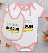 Resim Bitmeyen Kartuş Bk Kids Bezdum Tasarımlı Pembe Bebek Body Zıbın Ve Mama Önlüğü Hediye Seti-5 