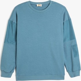 Resim Koton Sweatshirt Uzun Kollu Bisiklet Yaka Cep Detaylı Pamuklu Mavi 5wkb10303tk Mavi 
