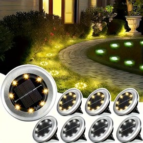 Resim Solar 8LED Yer Lambası - Solar Dış Mekan Basamak Lambası, IP65 Yürüyüş Yolu ve Bahçe Çim Dekoratif Aydınlatma Seti - 4'lü Paket - Sıcak Beyaz/Soğuk Beyaz Çift Renk Seçeneği 