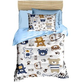 Resim Dijital Baskılı 3d Pamuklu Yenidoğan Bebek Nevresim Takımı Bear Toy Blue Çok Renkli 