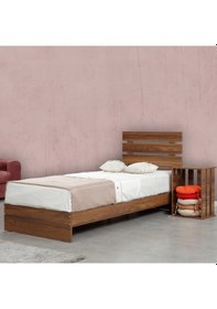 Resim Pasifichome Huga Tek Kişilik Ahşap Karyola Komodin Takım Ceviz 90 Cm 