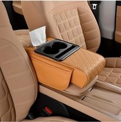 Resim Xuweiwei Turuncu Yüksek Kaliteli Konforlu Çok Fonksiyonlu Evrensel Araba Kol Dayama Kutusu 2 Yan Cep 2 Bardaklık 