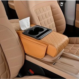 Resim Xuweiwei Turuncu Yüksek Kaliteli Konforlu Çok Fonksiyonlu Evrensel Araba Kol Dayama Kutusu 2 Yan Cep 2 Bardaklık 