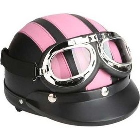 Resim Youtek Motorcycle Scooter Open Face Half Leather Helmet With Visor Uv Vaq396 Açık Mor Açık Pembe 