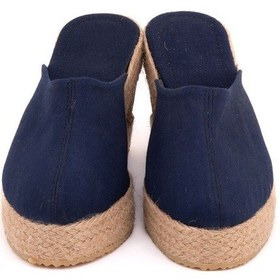 Resim Star Tombis Gerçek Elişi Platformlu Burnu Kapalı Elişi Hasır Keten Sabo Terlik Handmade Lacivert 