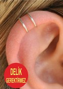 Resim CAXBERN Yeni Moda Çelik Deliksiz Çift Sargılı Kıkırdak Görünümlü Gümüş Küpe Paslanmaz 