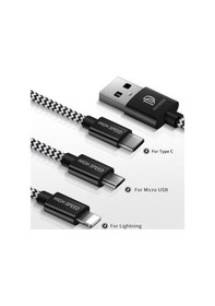 Resim Dux Ducis 3In1 Lightning + Type C + Mikro Kopmaz Usb Kablo Gri-Siyah 