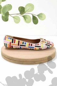 Resim Bambi Ekru Nakışlı Kadın Loafer Ayakkabı K01641167082 