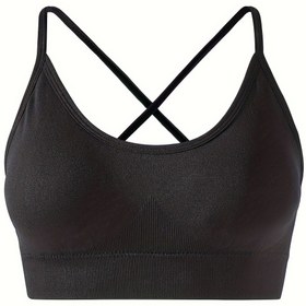 Resim Yüksek Destekli Sporcu Sütyeni, Çıkarılabilir Kupalar, Düz Renk, Çapraz Askılı, Örme Kumaş, Poliamid ve Spandex Karışımı, Nefes Alabilir, Rahat, Şık, Telsiz, Yetişkin - Yüksek Darbeli Şok Emilimi Yoga Üstü 