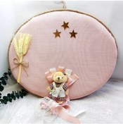 Resim Pembe Oval Ayıcıklı Kız Bebek Odası Kapı Süsü Büyük Çok Renkli 