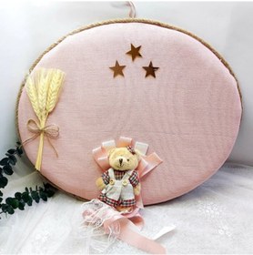 Resim Pembe Oval Ayıcıklı Kız Bebek Odası Kapı Süsü Büyük Çok Renkli 