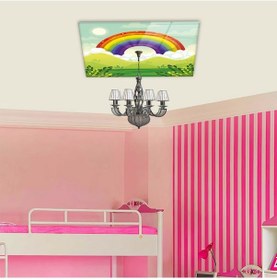 Resim Cam Avize Göbeği Gökkuşağı - Yeşil Zemin 50 CM x 50 CM Çok Renkli 