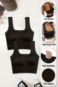 Resim SHİBA Kadın Pamuklu Kalın Askılı Crop Pedli Spor Sütyeni Yarım Atlet Bluz Büstiyer Shb059240 