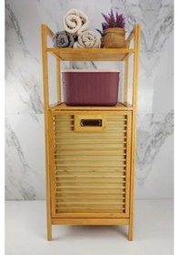 Resim 2 Organizer Raflı Ahşap Bambu Çek-aç Kirli Sepeti 