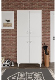 Resim Simple Sp4190 Ayakkabılık 4 Kapaklı Mutfak Dolabı Balkon Dolabı Kiler Banyo Dolabı Çok Amaçlı Dolap Beyaz Gümüş Beyaz - Gümüş 