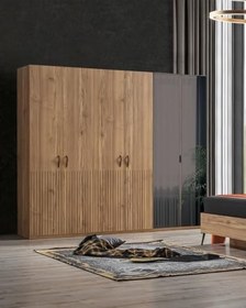 Resim İzgi 6 Kapaklı (Ahşap ve Cam) Gardırop (Dolap) 