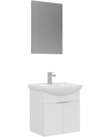 Resim Orka Purus 55 Cm Parlak Beyaz Düz Aynalı Banyo Dolabı Takım Asma Beyaz 