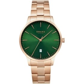 Resim Obaku Denmark V247XDVESV Quartz Çelik Rose Yeşil Kadran 42 mm Erkek Kol Saati 