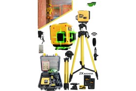 Resim Lieber German 360° Tripodlu 12 Köşeli 65 mt Mesafe Kumandalı Yatay Dikey Çapraz Otomatik Hizalama Lazer Metre 