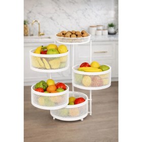 Resim Doremcy 4 Katlı Dönerli Sebzelik Meyvelik Patateslik Soğanlık Metal Depolama Rafı 78×34 cm Çok Amaçlı Mutfak Organizer Siyah-Beyaz-Krem 