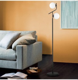 Resim Velar Siyah Beyaz Camlı Modern Tasarım Metal Lambader 