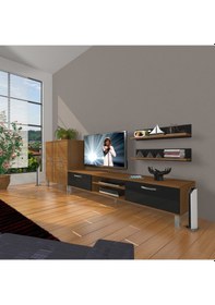 Resim Decoraktiv Eko On Mdf Dvd Krom Ayaklı Tv Ünitesi Tv Sehpası Ceviz - Siyah 