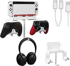 Resim Hosanwell Switch Duvar Askısı, Nintendo Switch/OLED Konsol Dock için Tutucu, Kulaklık Tutuculu, Çift Kontrollü Tutucu, Kaymaz Mat, Beyaz 