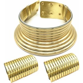 Resim Afrika Kolye Takı Setleri Abartılı Gerdanlık Kolye Iki El Bilezik Kadın Düğün Parti Seti Takı 