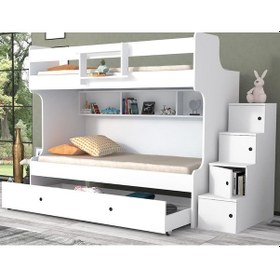 Resim Sardunya Tamamı Mdf Yavrulu Seyyar Merdivenli Ranza Beyaz M2 