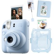 Resim Fujifilm Instax Mini 12 Fotoğraf Makinesi 10'lu Film Kıskaçlı Stand PVC Albüm ve Simli Pleksi Kılıf Seti Lila 