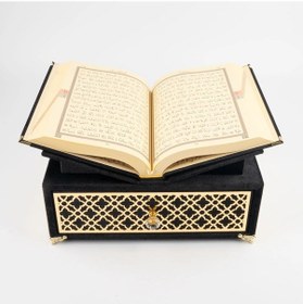 Resim Raşel Kaplama, Çekmeceli Rahleli Kur'an-ı Kerim Orta Boy, Siyah 