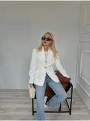 Resim Kadın Gold Düğmeli Hakim Yaka Blazer Ceket Beyaz Beyaz 