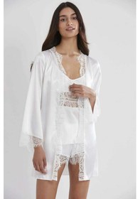 Resim Pierre Cardin Saten 3lü Kimono Şort Takımı 2490 Ekru 001 
